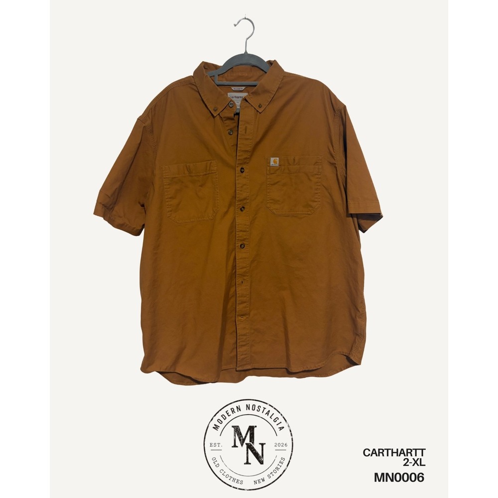 Carhartt Men's 2XL Camel Brown Relaxed Fit Short Sleeve Button Up Work Shirt